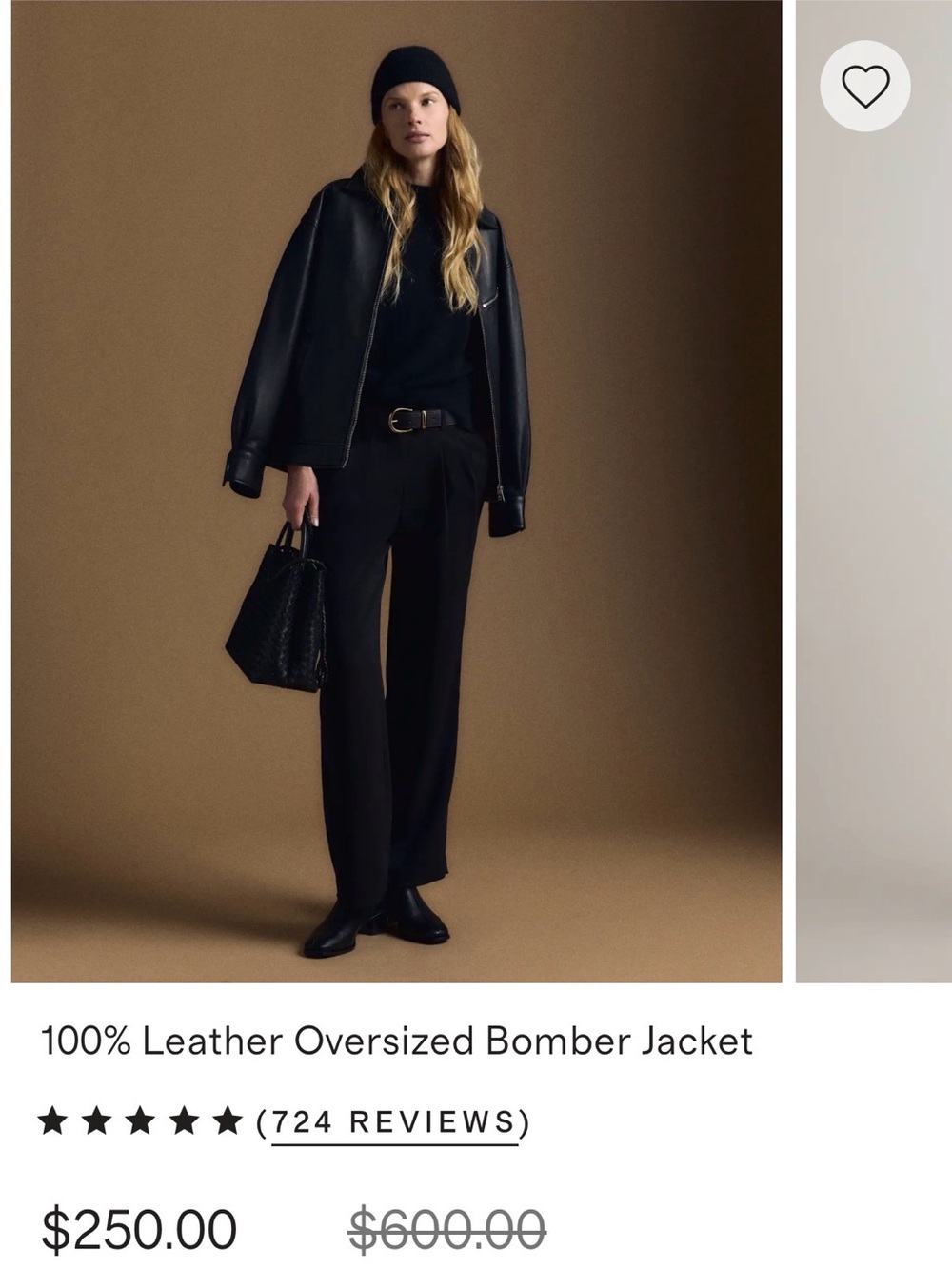 Quince Black Leather Oversized Bomber Jacket - Picture 4 of 10